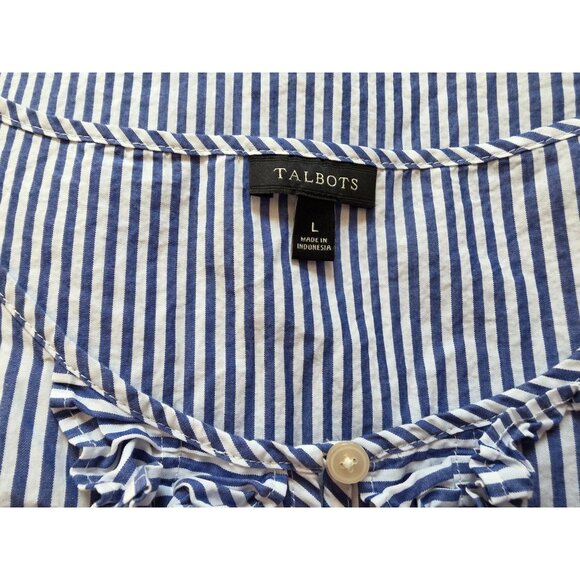 Talbots Blue & White Striped Sleeveless Ruffle Top Large - Picture 6 of 8